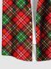 Chemise de Noël à Carreaux Imprimée Boutonnée de Grande Taille avec Poche - Rouge XL