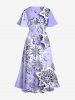 Plus Size Christmas Snowflake Print Split Midi Dress -  