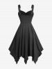 Gothic Plus Size Floral Lace Panel Lace-up Ruched Layered Handkerchief Dress -  