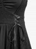 Gothic Plus Size Floral Lace Panel Lace-up Ruched Layered Handkerchief Dress -  