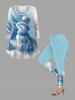 T-shirt Tressé Imprimé Bonhomme de Neige et Flocon de Neige de Noël Grande Taille - Multi-A 6X