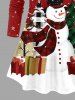 T-shirt Boîte Cadeau Bonhomme de Neige Flocon de Neige et Sapin de Noël Imprimés de Grande Taille - Rouge M