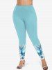 Plus Size Christmas Snowflake Snowman Holy Fruit Hat Latern Print Leggings -  