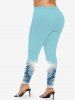 Plus Size Christmas Snowflake Snowman Holy Fruit Hat Latern Print Leggings -  