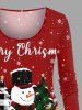 T-shirt Boîte Cadeau Bonhomme de Neige Flocon de Neige et Sapin de Noël Imprimés de Grande Taille - Rouge 6X