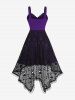 Plus Size Lace-up Cross High Low Skulls Mesh Rivet Lace Trim Asymmetrical Gothic Tank Dress -  