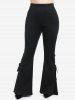 Gothic Lace Up Two Tone Godet Hem Pull On Flare Pants -  