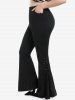 Gothic Lace Up Two Tone Godet Hem Pull On Flare Pants -  