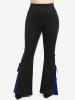 Gothic Lace Up Two Tone Godet Hem Pull On Flare Pants -  