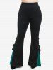 Gothic Lace Up Two Tone Godet Hem Pull On Flare Pants -  