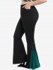 Gothic Lace Up Two Tone Godet Hem Pull On Flare Pants -  