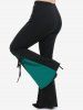 Gothic Lace Up Two Tone Godet Hem Pull On Flare Pants -  