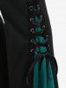 Gothic Lace Up Two Tone Godet Hem Pull On Flare Pants -  