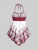 3D Figure Butterfly Print Halter Ruched Tankini Sswimsuit -  