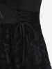 Robe Asymétrique Gothique Haute Basse Crâne Panneau en Dentelle à Lacets Grande Taille avec Rivet - Noir 3X | US 22-24