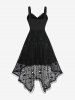 Plus Size Lace-up Cross High Low Skulls Mesh Rivet Lace Trim Asymmetrical Gothic Tank Dress -  