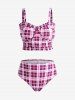 Plus Size Ruffles Flounce Padded Plaid Three Piece Skirt Tankini Swimsuit -  