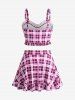 Plus Size Ruffles Flounce Padded Plaid Three Piece Skirt Tankini Swimsuit -  