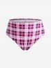 Plus Size Ruffles Flounce Padded Plaid Three Piece Skirt Tankini Swimsuit -  