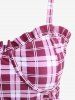 Plus Size Ruffles Flounce Padded Plaid Three Piece Skirt Tankini Swimsuit -  