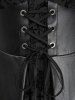 Plus Size Lace Trim Grommets Lace-up PU Leather Patchwork Floral Flocking 2 In 1 Gothic Tank Dress -  