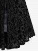 Plus Size Lace Trim Grommets Lace-up PU Leather Patchwork Floral Flocking 2 In 1 Gothic Tank Dress -  