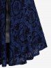 Plus Size Lace Trim Grommets Lace-up PU Leather Patchwork Floral Flocking 2 In 1 Gothic Tank Dress -  