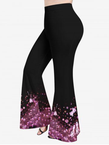 Plus Size Christmas Snowflake Ombre Bubble Print Flare Pants - BLACK - 6X