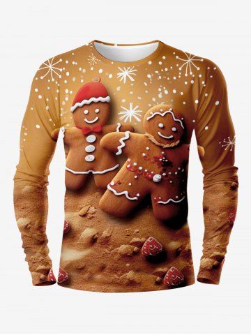 Plus Size Christmas Gingerbread Snowflake Print T-shirt For Men