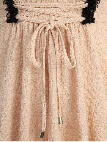 Plus Size Bowknot Lace Trim Lace-up Two Tone Textured Tank Top