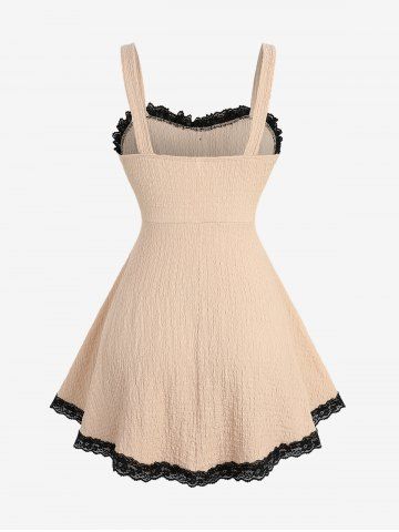 Plus Size Bowknot Lace Trim Lace-up Two Tone Textured Tank Top