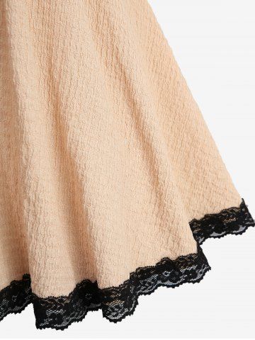 Plus Size Bowknot Lace Trim Lace-up Two Tone Textured Tank Top