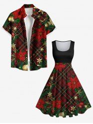 Christmas Ball Snowflake Floral Leaf Plaid Glitter Stars Print Plus Size Matching Outfit For Couples -  