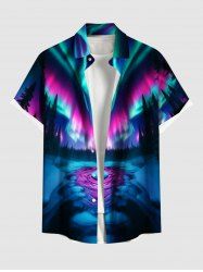 Chemise à Boutons avec Poche Kangourou Imprimé Arbre et Galaxie Colorée Grande-Taille pour Hommes - Multi-A 4XL