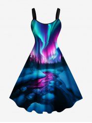 Plus Size Christmas Tree Colorful Aurora Galaxy River Print A Line Tank Dress -  