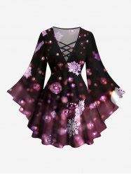 Plus Size Christmas Snowflake Ombre Bubble Print Lattice Long Sleeves T-shirt -  
