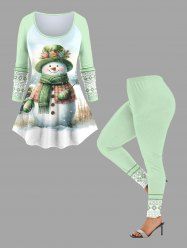 Christmas Tree Ball Snowman Snowflake Zig Zag Geometric Floral Print Plus Size Matching Set -  