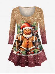 Plus Size Christmas Gingerbread Holy Fruit Leaf Sparkling Sequin 3D Print T-shirt -  