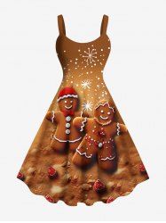 Plus Size Christmas Gingerbread Snowflake Print Tank Dress -  