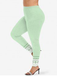 Plus Size Christmas Snowflake Zig Zag Geometric Floral Print Leggings -  