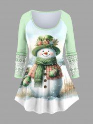 Plus Size Christmas Tree Ball Snowman Snowflake Zig Zag Geometric Floral Print Raglan Sleeve T-shirt -  