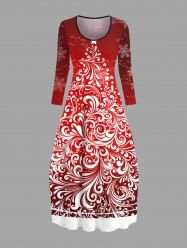 Christmas Tree Floral Snowflake Ombre Print Pockets Long Sleeve Maxi Dress -  