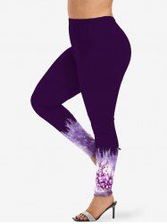 Plus Size Christmas Elk Snowflake Bell Bowknot Floral Print Ombre Leggings -  