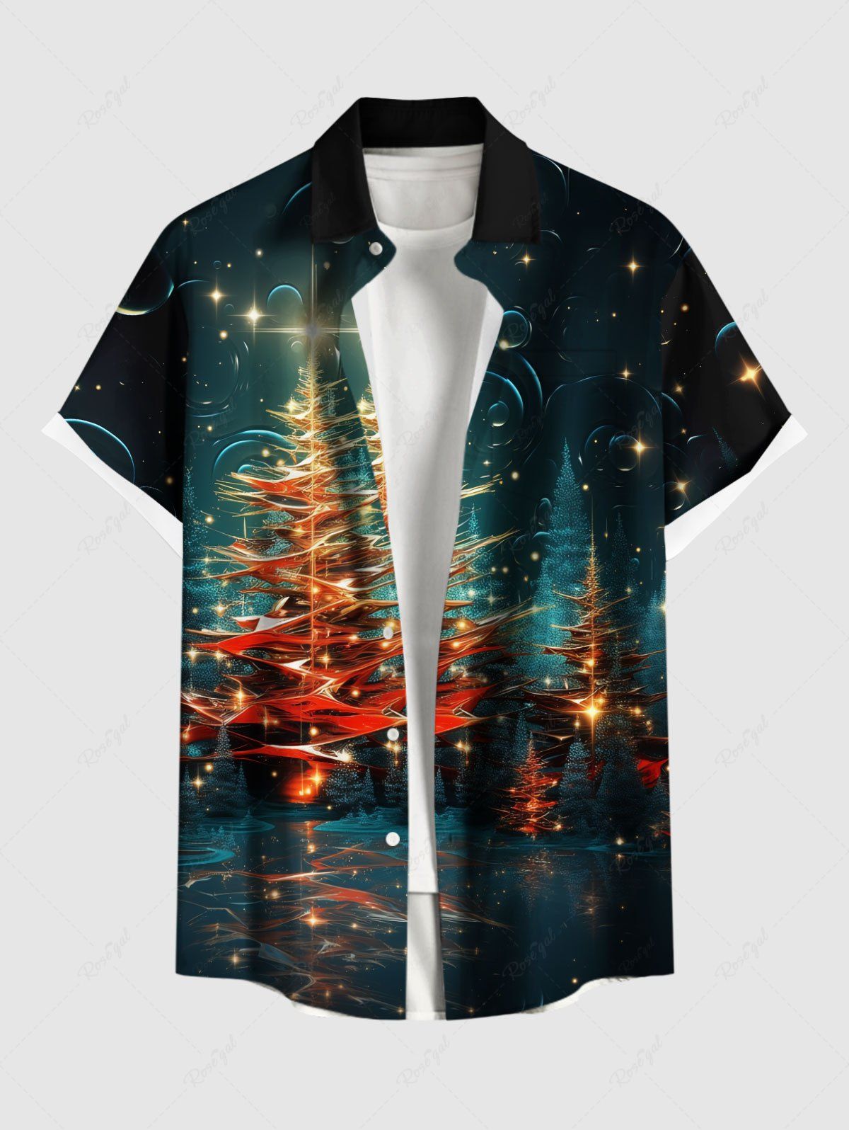 Chemise 3D Etoile Sapin de Noël Imprimés Grande Taille avec Poche à Paillettes Multi-A S