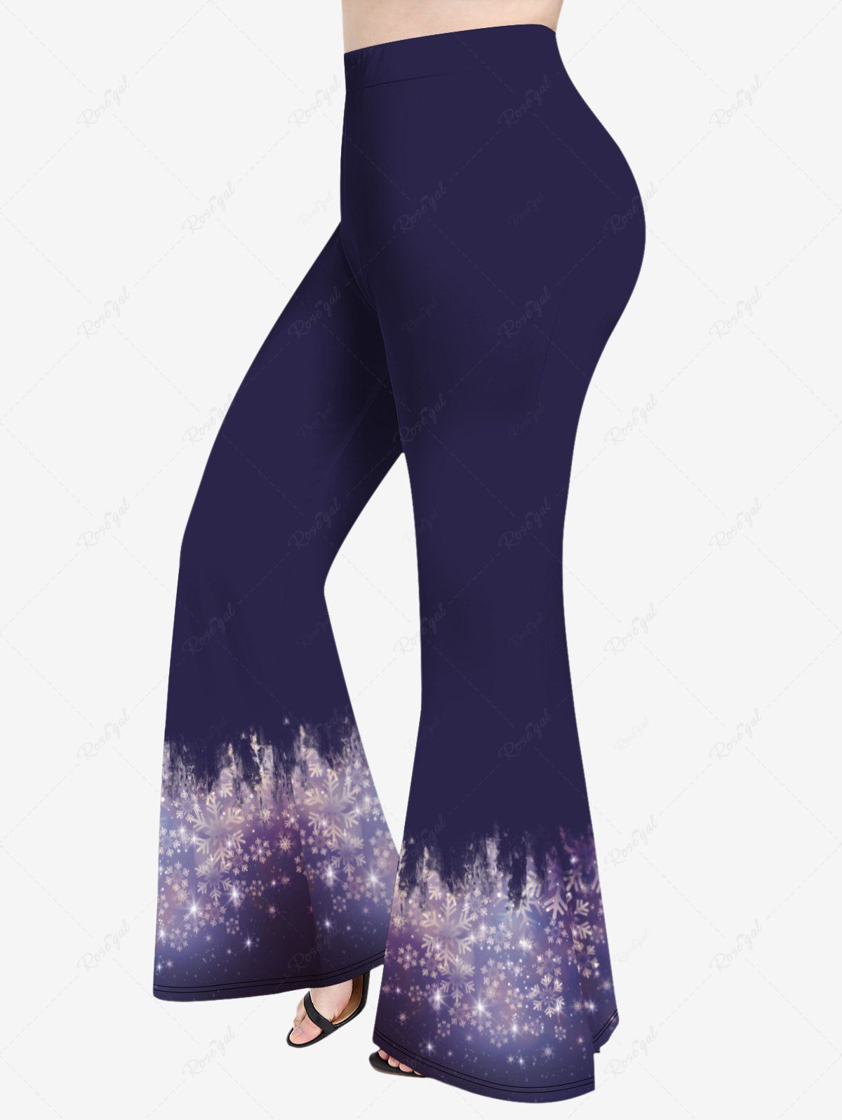Sale Plus Size Christmas Snowflake Glitter 3D Print Flare Pants  