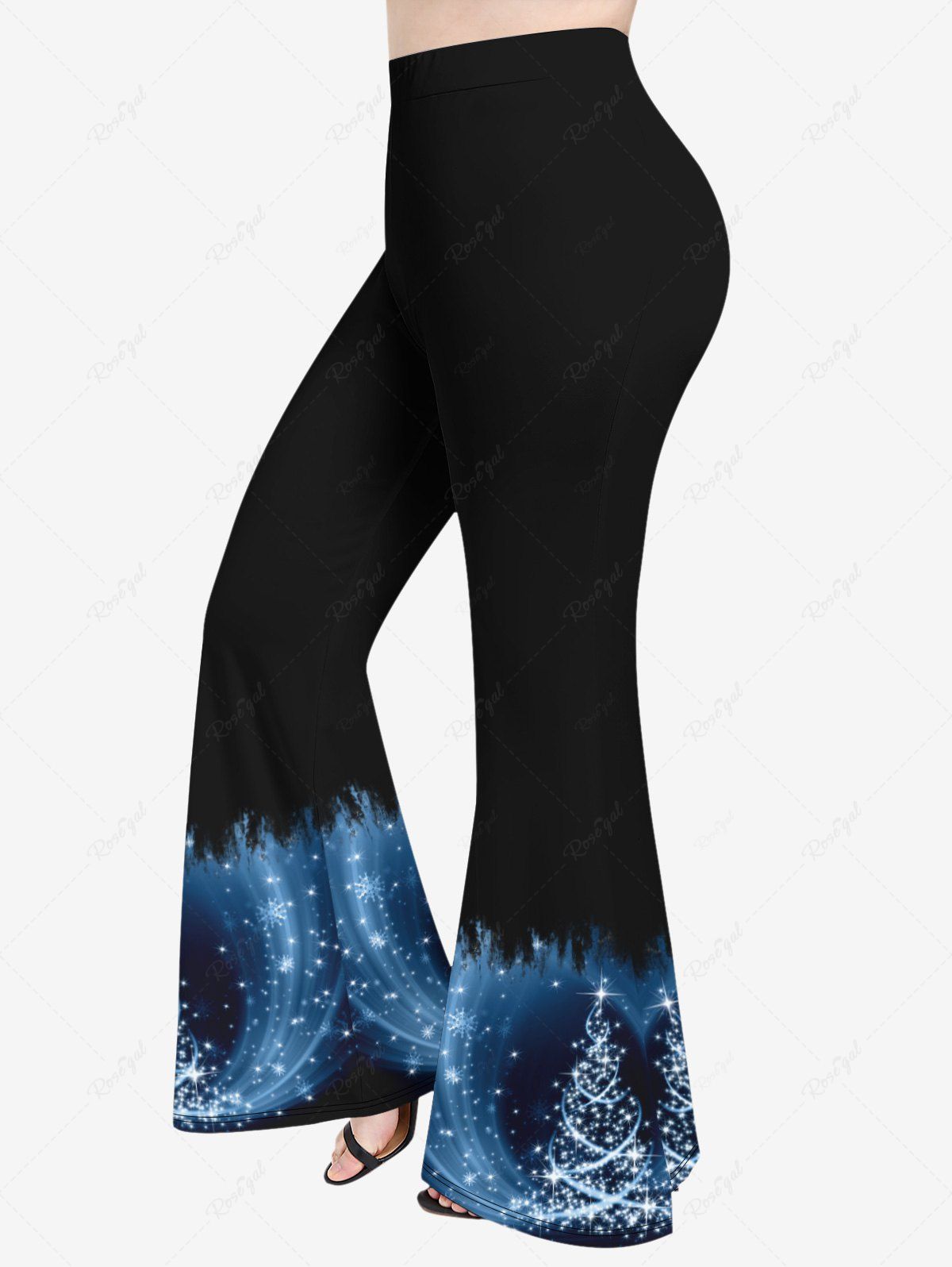 Best Plus Size Christmas Tree Star Glitter 3D Print Flare Pants  