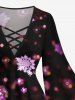 Christmas Snowflake Ombre Bubble Print Lattice Long Sleeves T-shirt and Flare Pants Plus Size Matching Set -  