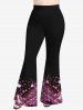 Christmas Snowflake Ombre Bubble Print Lattice Long Sleeves T-shirt and Flare Pants Plus Size Matching Set -  