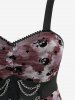 Plus Size Skull Star Flocking Tie Dye Print Mesh Lace Trim Ruched Chains Panel Tank Top -  