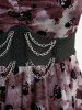 Plus Size Skull Star Flocking Tie Dye Print Mesh Lace Trim Ruched Chains Panel Tank Top -  